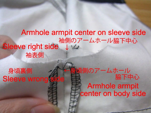 Aligning the underarm points of the sleeve and bodice for sewing the armhole