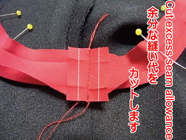 Sewing bias tape to the armhole with right sides together