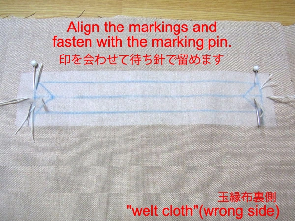 Sewing welt cloth and back bodice right sides together