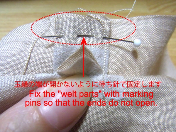 Welt cloth folded into box pleat