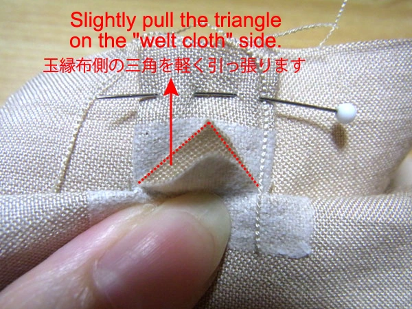 Pinning welt edges to hold shape