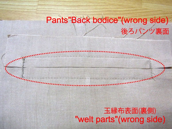 View of stitched piping from the back