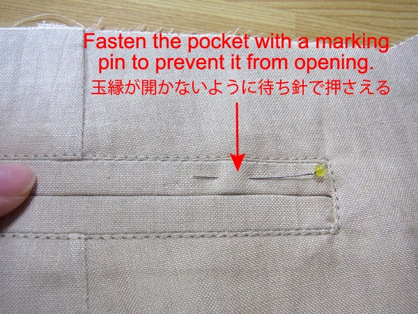 Pinning welt and pocket facing in place