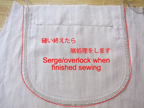 Final stitching of pocket edges