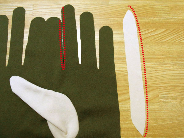 Preparing to attach gussets to glove base