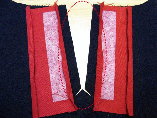 Making an incision along the red guideline on the fabric