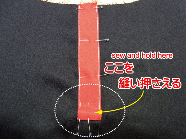Fastening the incision triangle to the left front fly