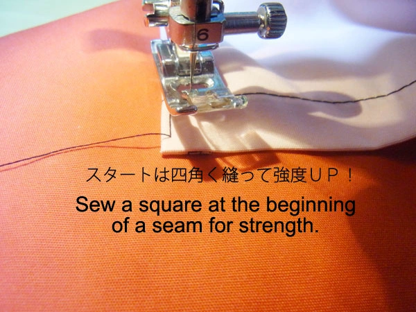 Sewing pocket starting from the top right corner