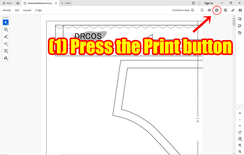 Image of how to set up printing of pattern using Adobereader